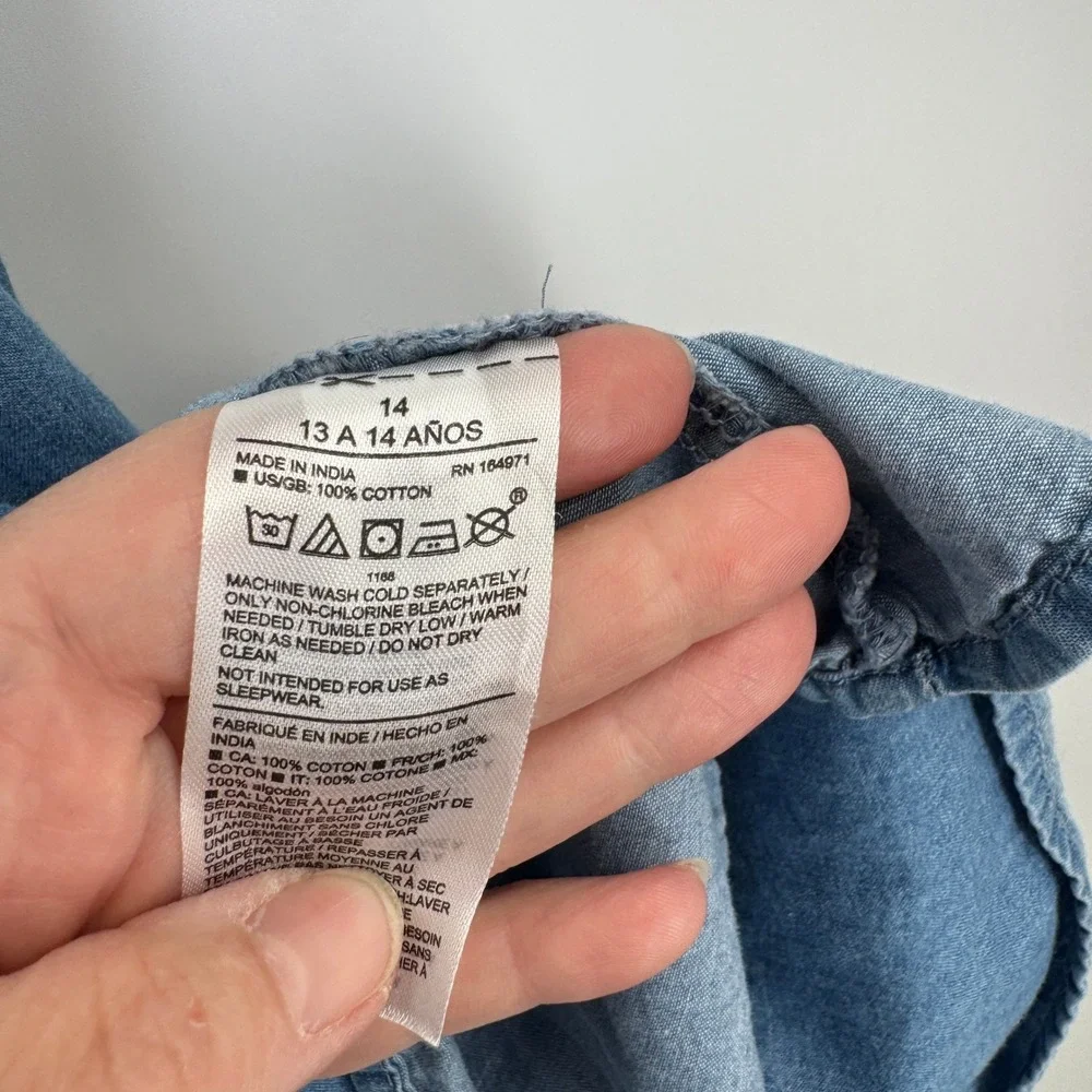 Janie and Jack Girls Blue Cotton Smocked Chambray Ruffle Dress Size 14